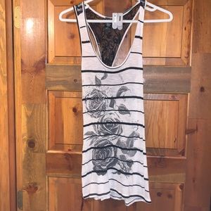 Vanity Cream & Black Rose Dressy Tank with Lace